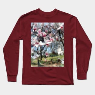 Spring - Magnolia Closeup by Fence Long Sleeve T-Shirt